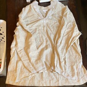 Charter Club Tan Tunic with White Floral Embroidery